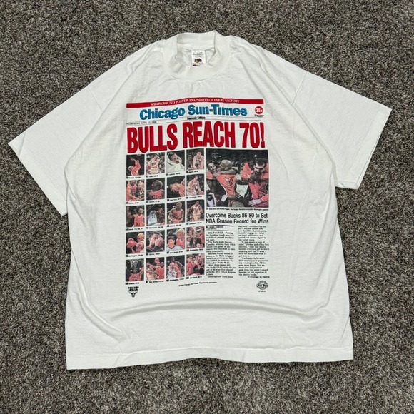 Fruit of the Loom Other - Vintage 90s Chicago Bulls 70 Wins Newspaper T-Shirt Mens XL NBA Jordan Rodman